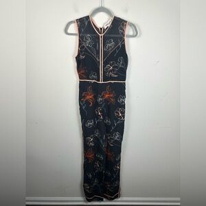 Diane Von Furstenberg Navy and Orange Floral Jumpsuit